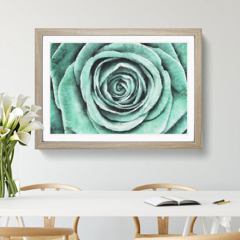 Mint Green Rose - Framed Print, 62cm H x 87cm W x 2cm D, Oak Framed