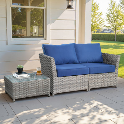 No Assembly Required Outdoor Sectional Loveaeat With Cushions And Table