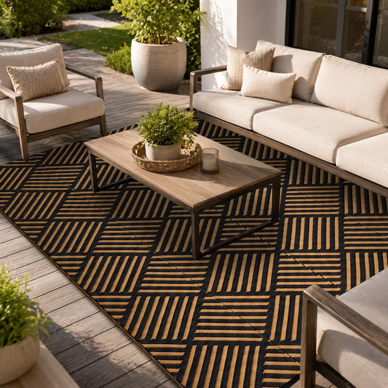 Tapis d'extérieur imperméable 152 x 244 cm, tapis réversible en paille plastique, facile à nettoyer et adapté aux animaux de compagnie.