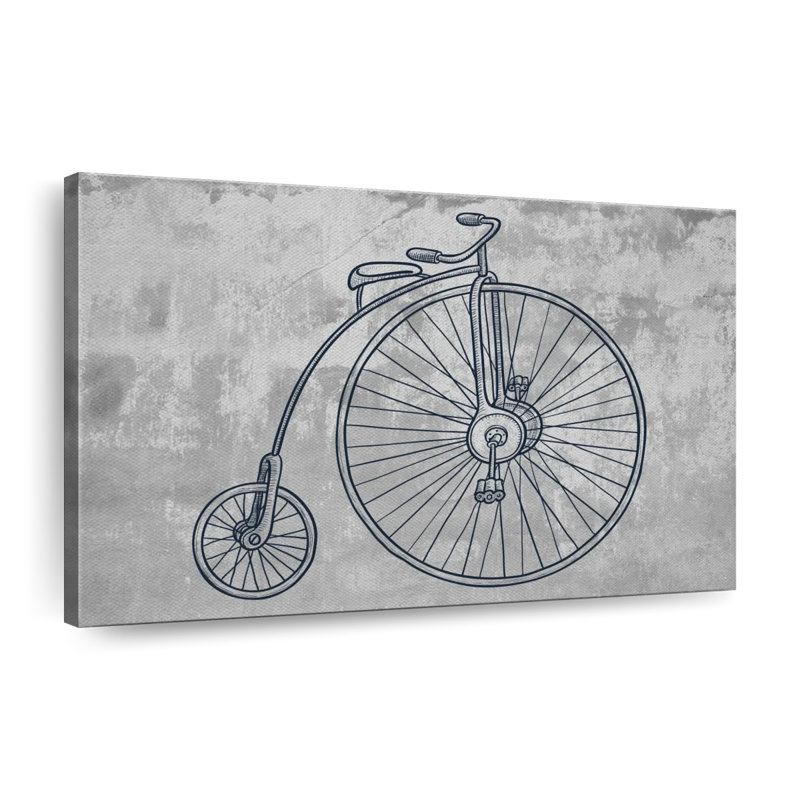 Antique Penny Farthing, bicyclette sur toile, H 26 po x l 39 po x P 1,25 po