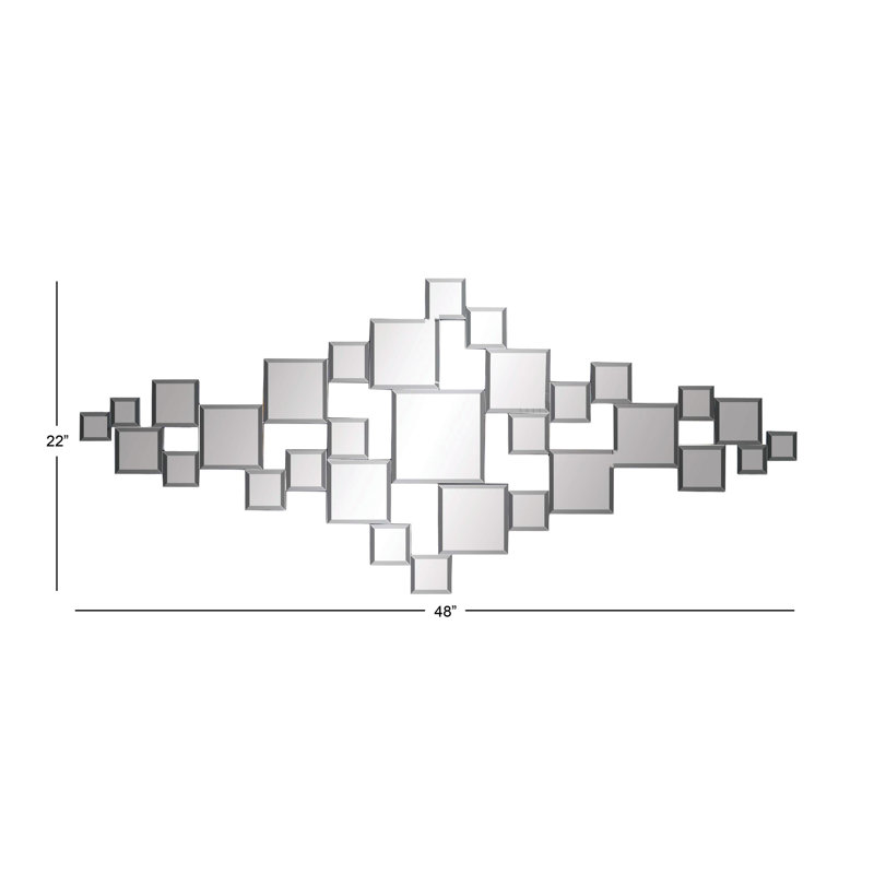 Silver Geometric Frameless Wall Mirror with Cut Out Design