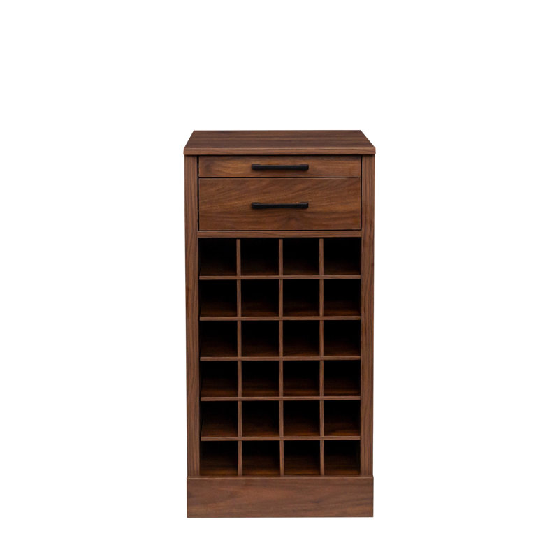 Brown Walnut Modular 28-Bottle Wine Bar Cabinet, Perfect for Home Storage and Display with Elegant Design.