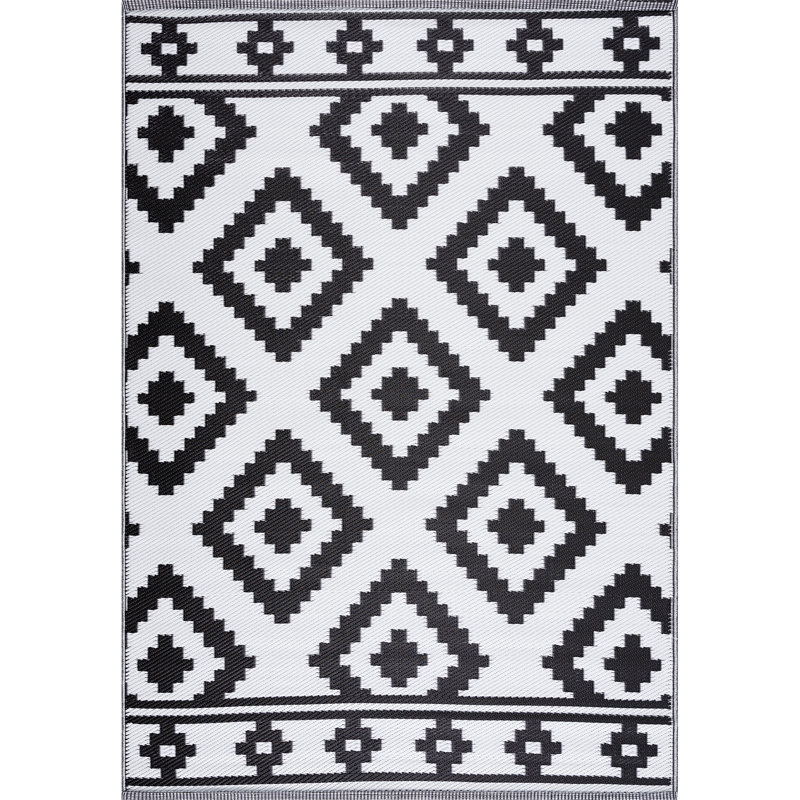 Tapis intérieur / extérieur noir / blanc tissé à la machine Hulmeville Southwestern, Rectangle 8 pi x 10 pi