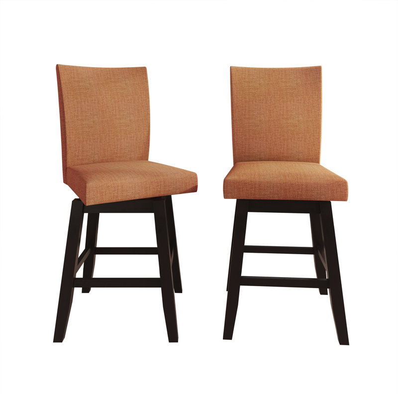 5-Piece Counter-Height Round Dining Set with Cushioned Linen Chairs, Orange, Orange