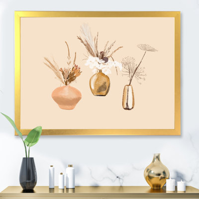 Bouquets de fleurs sauvages dans des vases dorés I - reproduction d'art sur toile