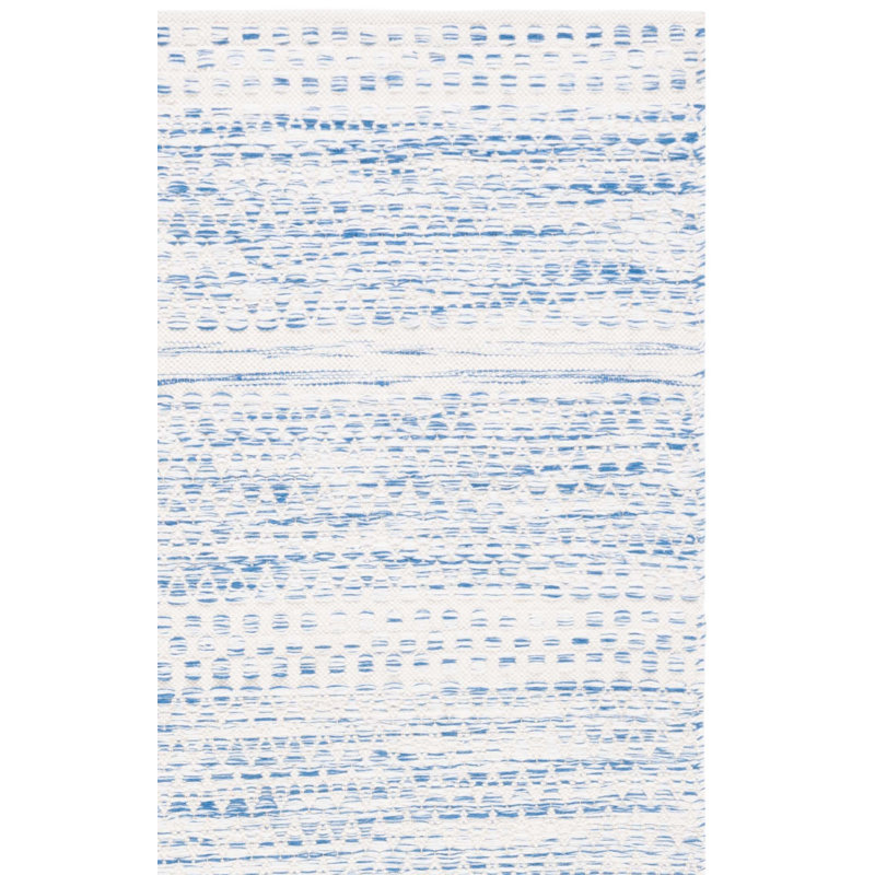 Kilim Hand Woven Wool/Cotton Geometric Rug in Ivory/Blue, Runner 2'3" x 8'