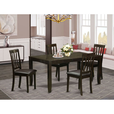 5 Piece Modern Dining Table Set Includes a Rectangle Wooden Table with Butterfly Leaf and 4 Faux Leather Kitchen Dining Chairs, Cappuccino
