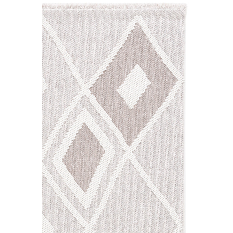 Tapis gris tissé à la machine à motif géométrique, Carré 6 pi 7 po