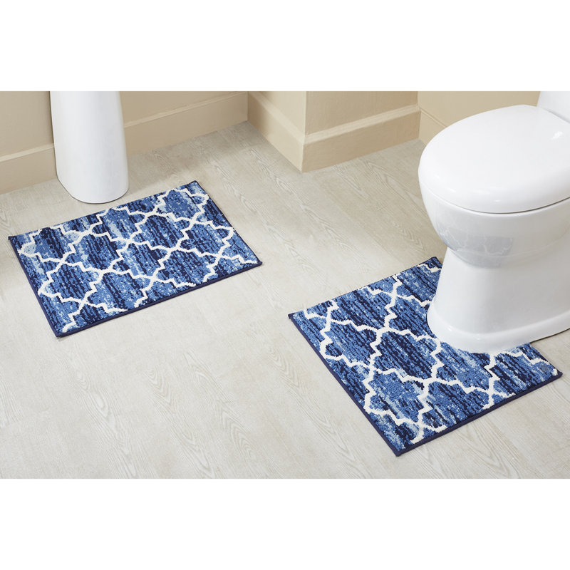 Tapis pour salle de bain Nolynn, Bleu, Ensemble de 2 pièces (17 po x 24 po | 20 po x 20