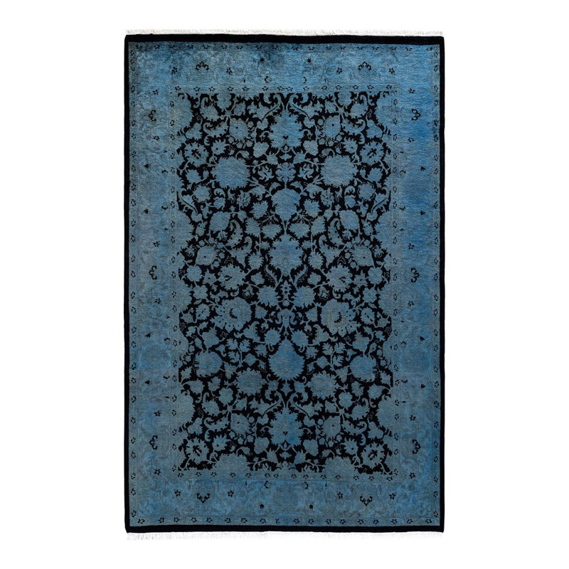 Tapis bleu noué à la main de conception unique Holsworth - bleu