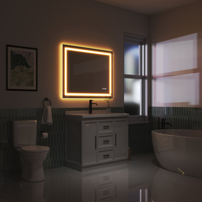 Led Bathroom Durable Tempered Mirror 72x 32, Dimmable Vanity Mirrors For Wall, Anti-fog, 3 Colors Adjustable, Memory, Double Led Lights ( Front And Backlit )