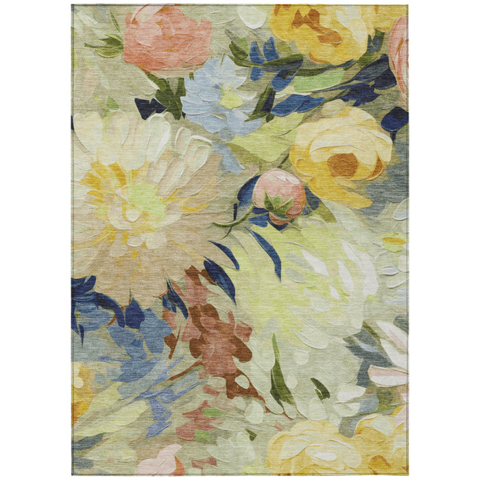 Orren Ellis Machine Washable Indoor/Outdoor Houtz ACN2264 Floral Rug ...