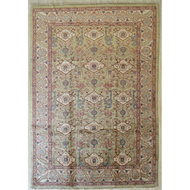 Green Hand Knotted Wool Rug