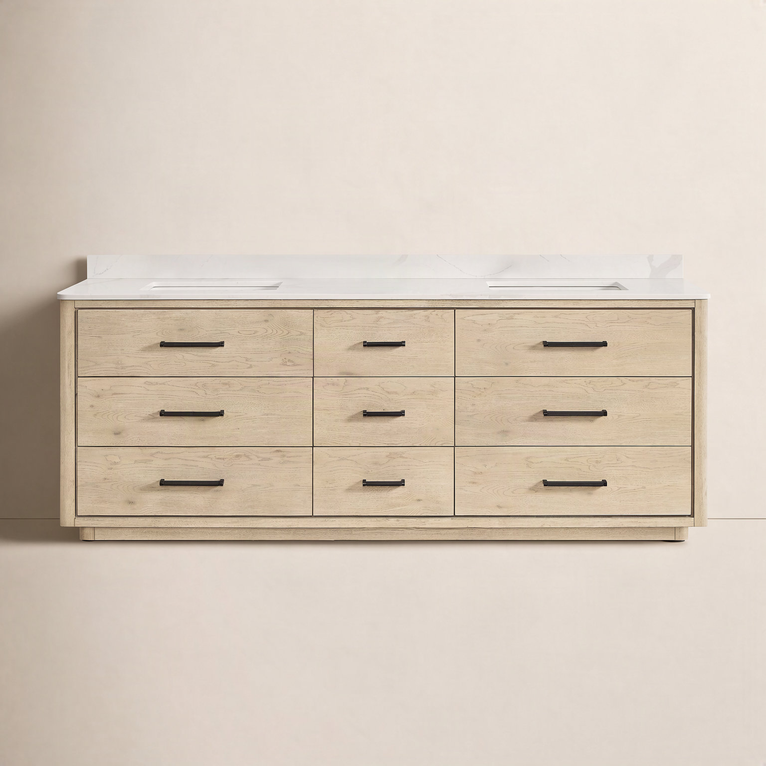 Porto 84'' Double Bathroom Vanity, Natural Oak, Matte Black
