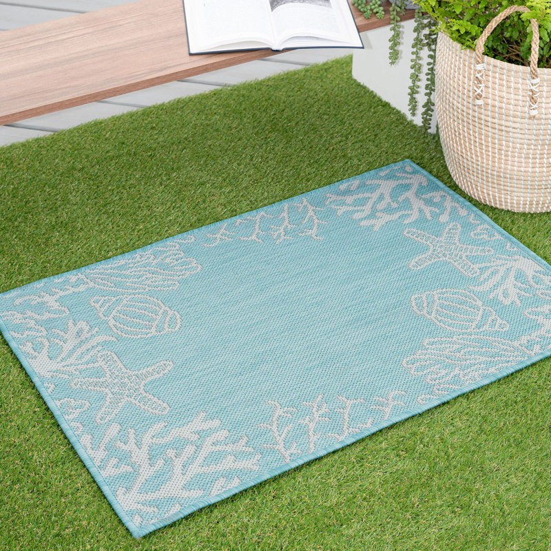 Tapis turquoise à imprimé animal Zendaya, Rectangle 2 pi x 3 pi
