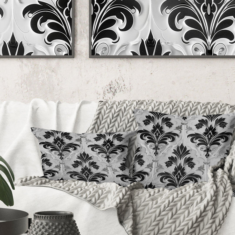 Coussin lombaire transitionnel noir et blanc damassé Glamour IV