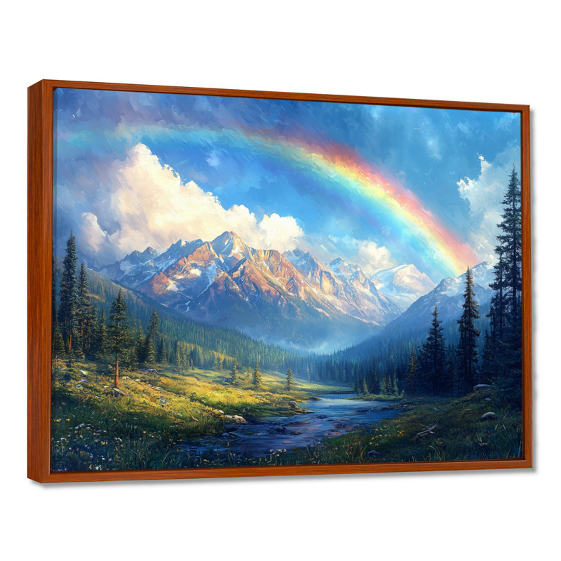 Rainbow Over The Rocky Mountains - Rainbow Canvas, art mural, H 34 po x l 44 po, Cadre flottant brun