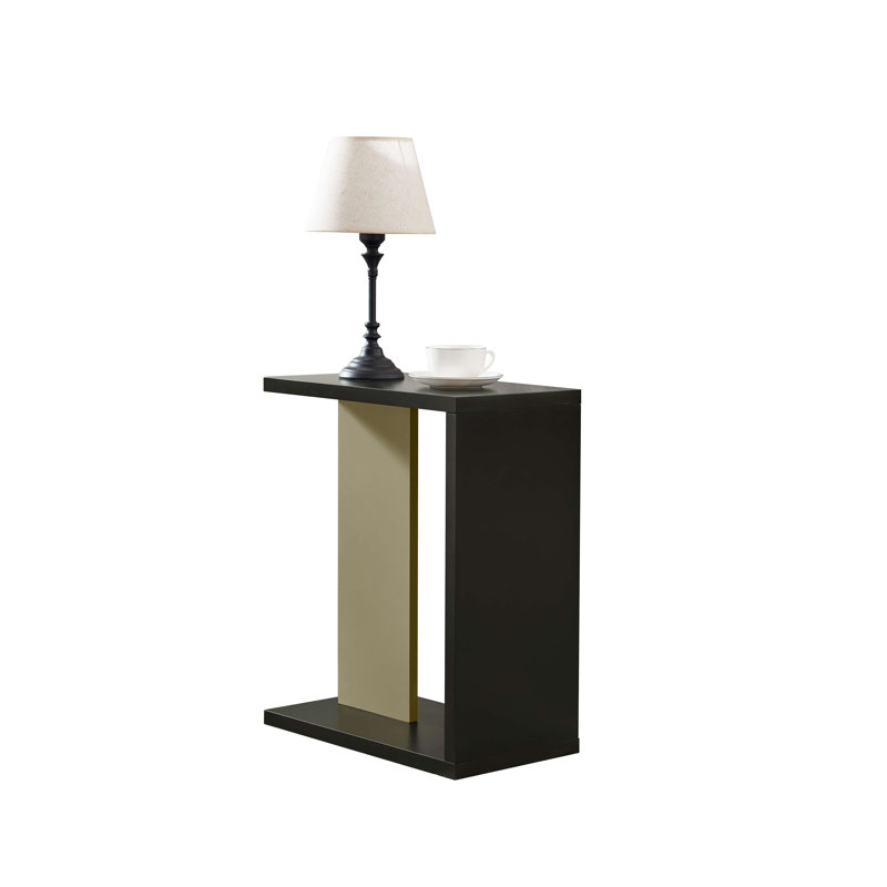 Table d'appoint moderne Meinte pour canapé Snack et ordinateur portable avec plateau en bois manufacturé, structure en métal, haut contemporain 24 po - noir et poivre citron
