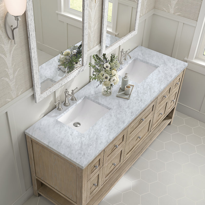 Breckenridge 72'' W Double Vanity, Carrara White, Whitewashed Oak, 8" Widespread