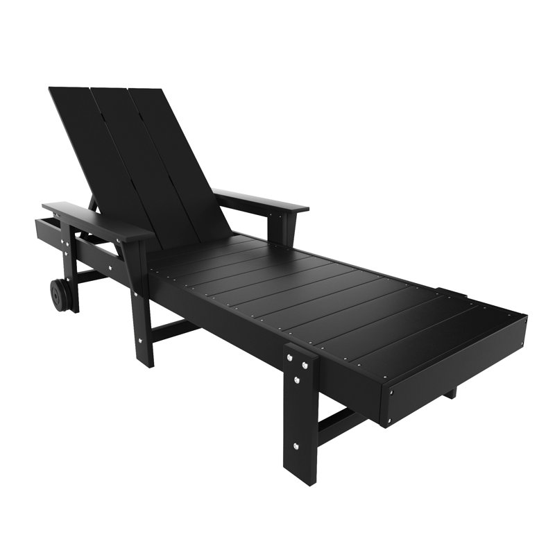 Joubert 77.6" Long Outdoor All-Weather Poly Reclining Single Chaise, Black