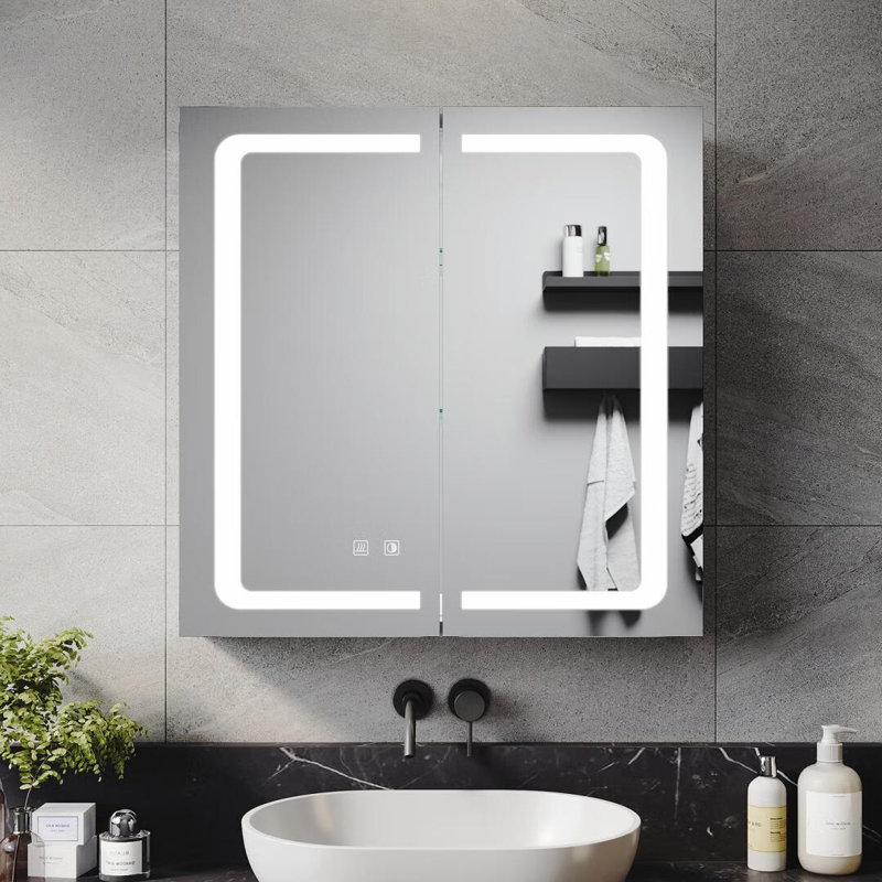 Detjona 650mm W 650mm H Frameless Medicine Cabinet Mirror 2 Adjustable