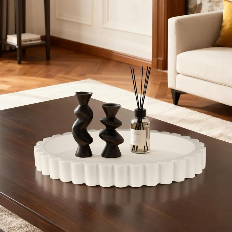 Oval Wooden Decorative Tray, Modern Coffee Table And Home Decor Centerpiece For Kitchen, Living Room, And Bookshelf