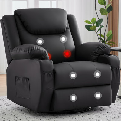 Oversized Recliner Chair, 360° Swivel Recliner for Adults, Rocker Chair With Heat And Massage, Manual Recliner with Remote Control and Cup Holder for