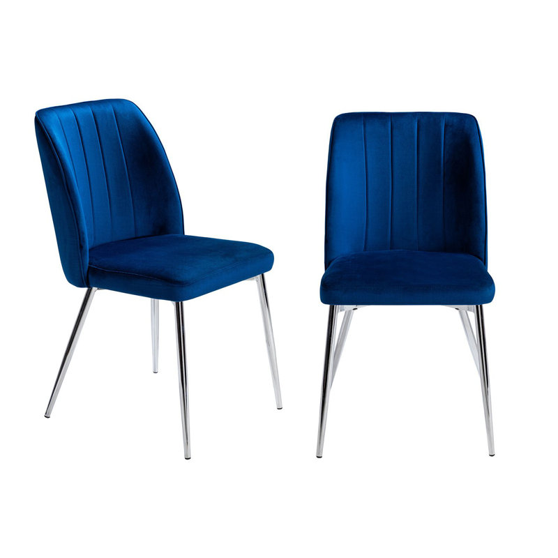 Tashina Velvet Upholstered Side Chair in Blue