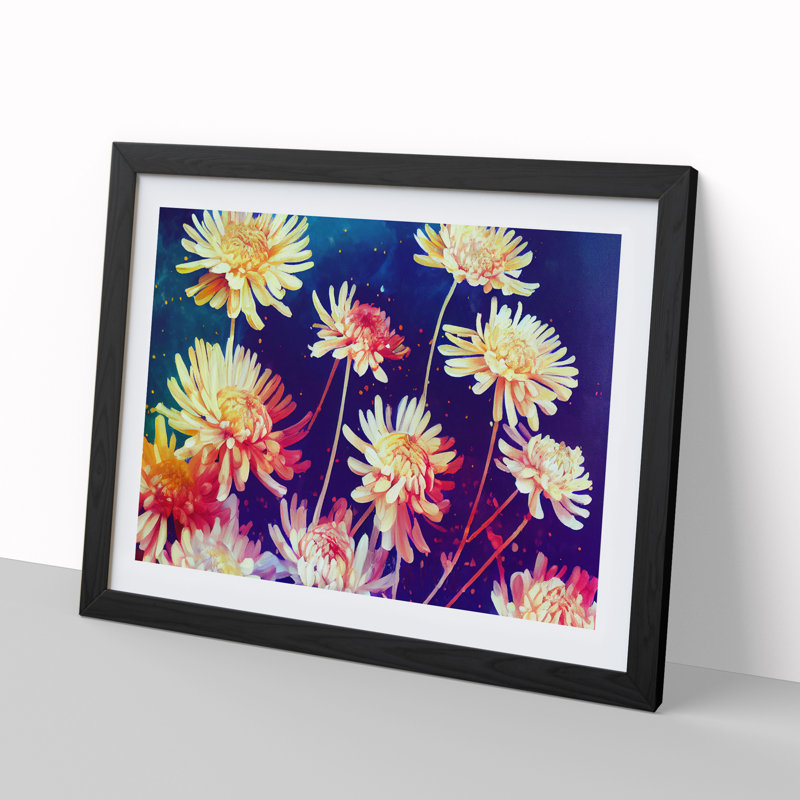 Vibrant Chrysanthemum Flowers - Framed Print, 34cm H x 46cm W x 2cm D, Black