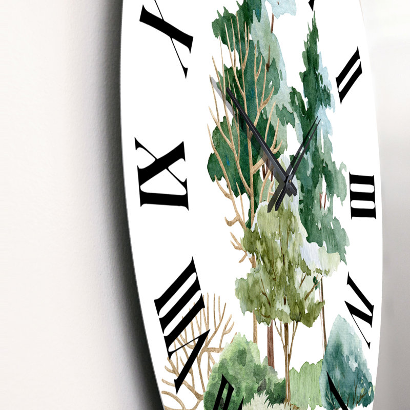 Trees Bush and Meadow On White - Horloge murale traditionnelle, Moyen
