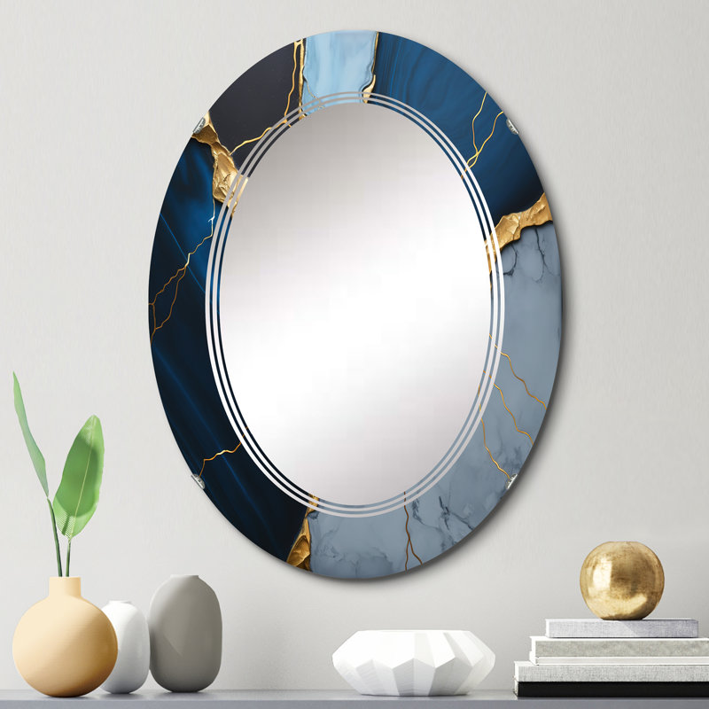 Abstrait Geode Blue III - Miroir mural abstrait en marbre, 30 po x 20 po