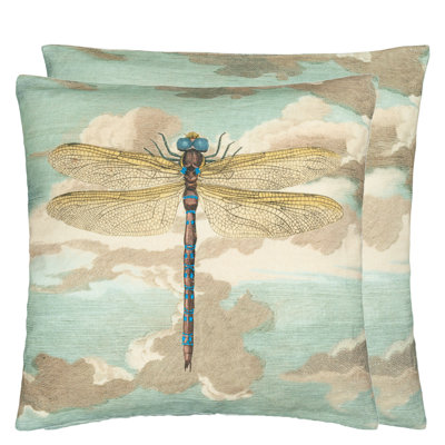 Dragonfly Over Clouds Sky Blue Decorative Pillow