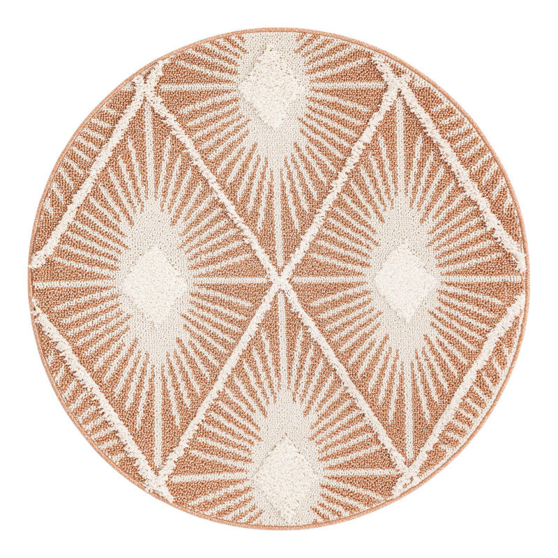 Jessilyn Geometric Machine Woven Polyester Area Rug in Rust/Red, Round 4'1"