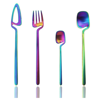 Hangable 24-Piece Silverware Set, Satin Finish Flatware Cutlery Set Service For 6, Knives/Forks/Spoons Included, Dishwasher Safe (Matte Rainbow)