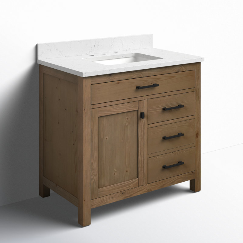 Ajiya 36" Single Bathroom Vanity Set, Textured Natural/Matte Black, Carrara White