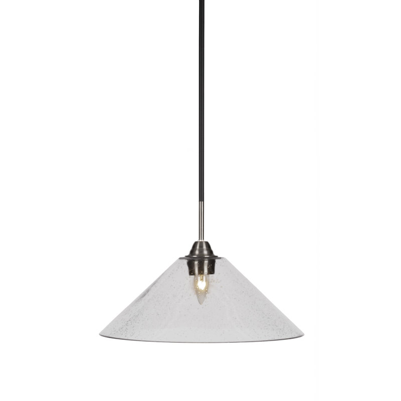 Ayrshire Paramount Stem Hung Pendant Glass, Clear Bubble, Matte Black/Brushed Nickel, 10.5" H x 16" W x 16" D