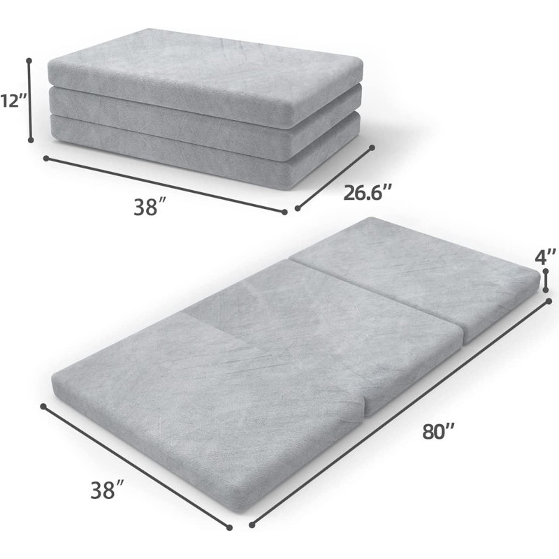 Tri Folding Mattress Foam Topper 4" Thickness Floor Cot Mattress, Guset Bed With Removable&Machine Washable Cover And Lining, Certipur-US Certified 75 Inch