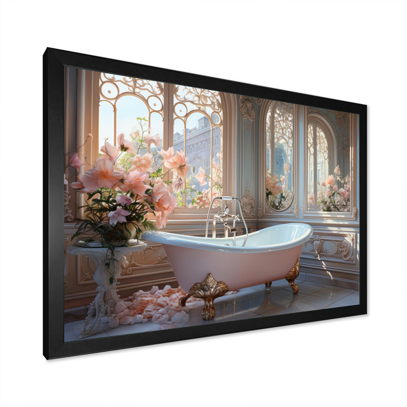 Bathroom Ethereal Glow III On Canvas Print, 16" H x 32" W x 1" D, Black Single Picture Framed