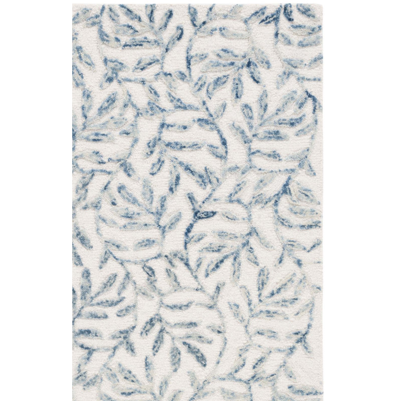 Jardin Hand Tufted Wool/Cotton with Latex Floral Rug in Ivory/Blue, Rectangle 3' x 5'