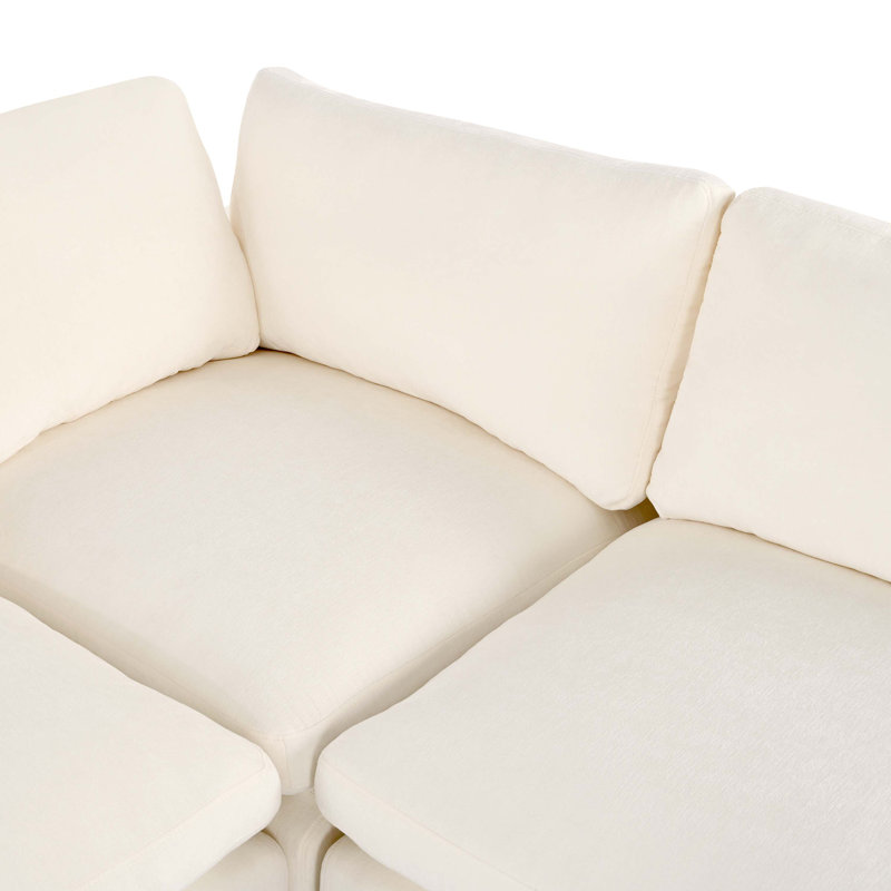U-style Upholstered Modular Sofa with  with Storage Space, USB Charge Ports,Wireless Charging, Beige Polyester
