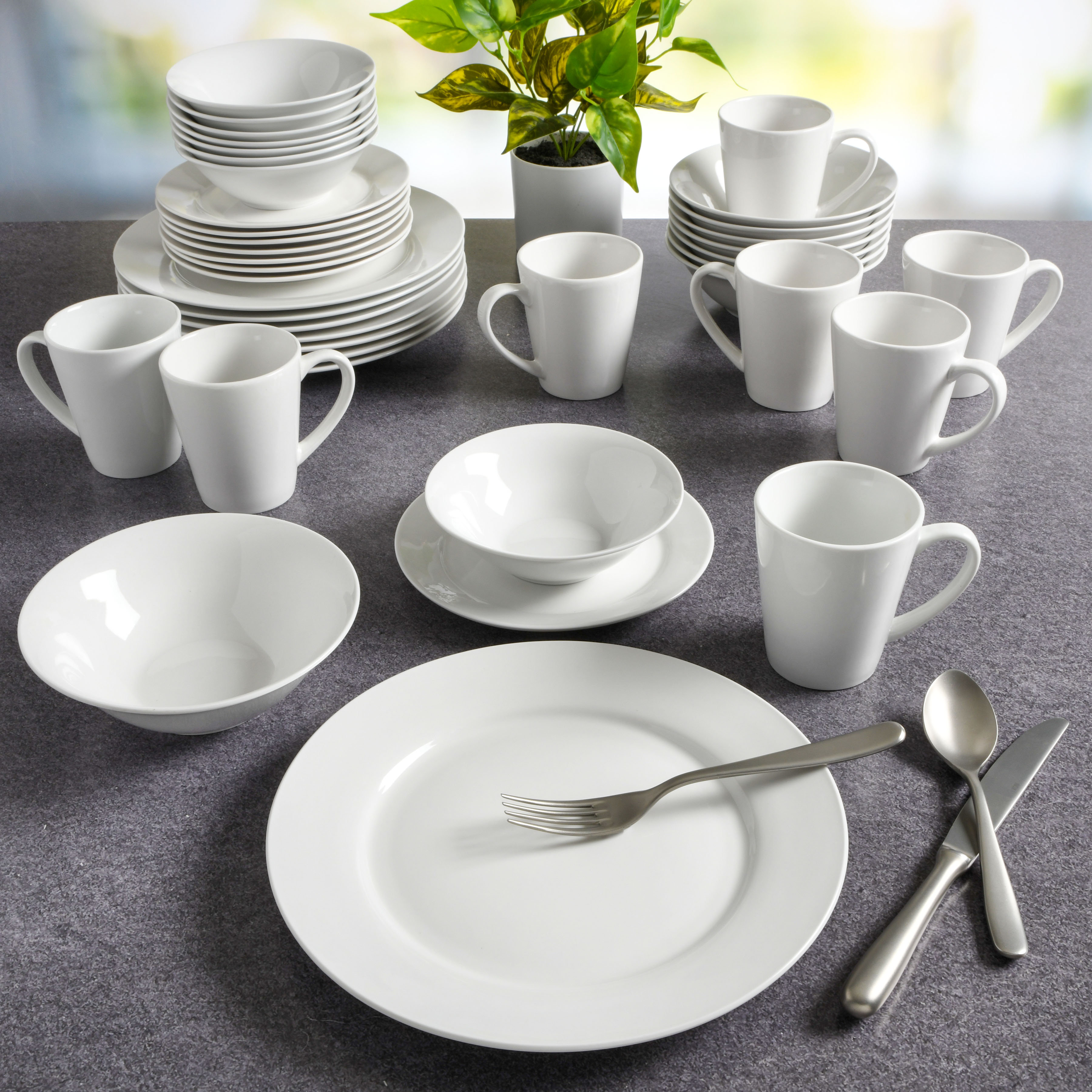 40pc Porcelain Catering Dinnerware Set White - Tabletops Gallery