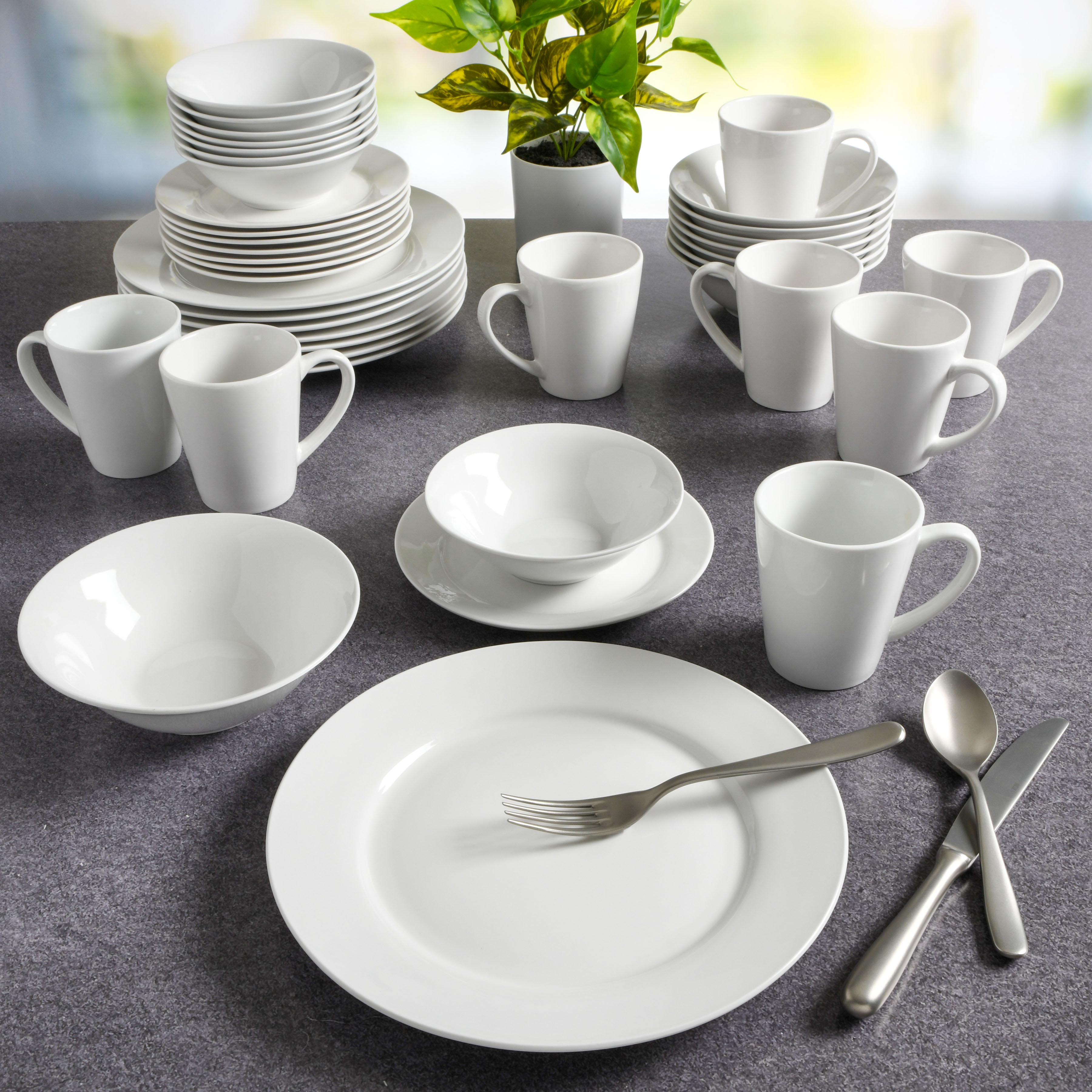 57 Piece Black and White Dinnerware Set-New Bone China Service for