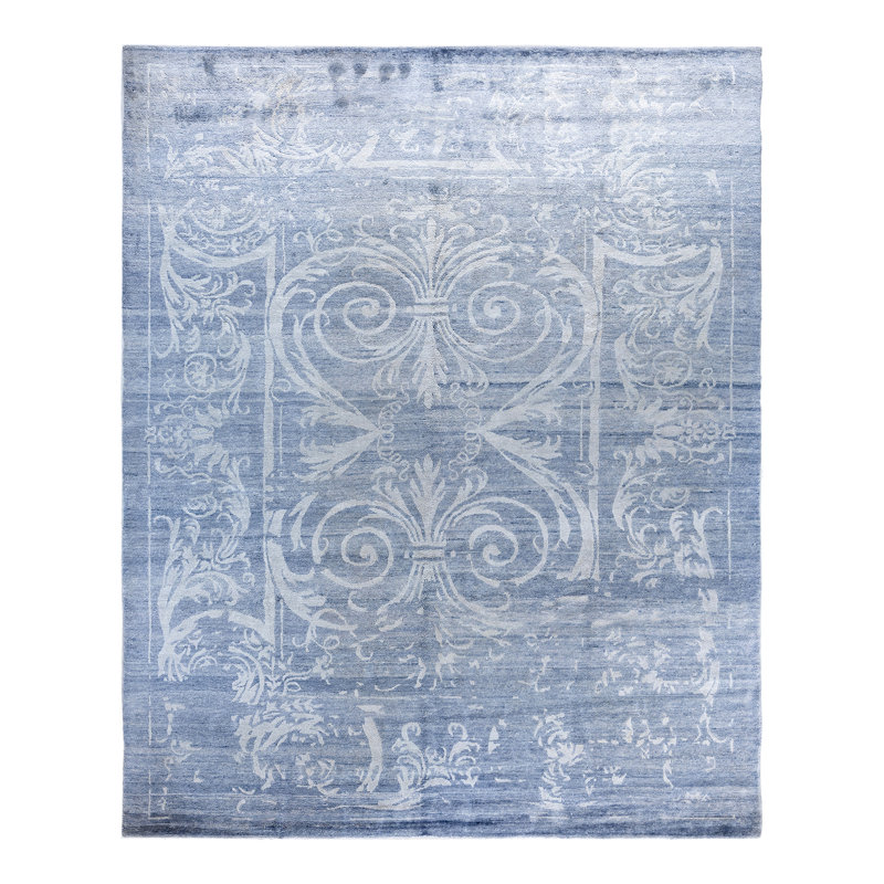 Tapis moderne noué à la main de conception unique - bleu, 8 pi 1 po x 10 pi 1 po Modern