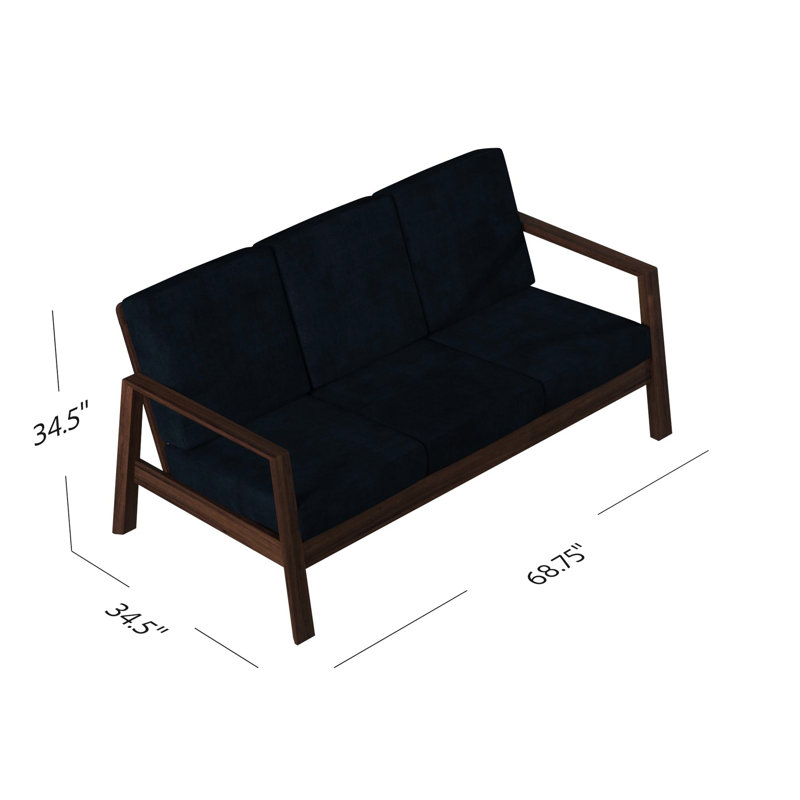 Structure moderne de style Mid-Century avec velours bleu marine et structure en bois massif