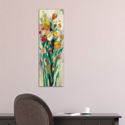 Tall Bright Flowers Cream II 1 Piece Wrapped Canvas Wall Art