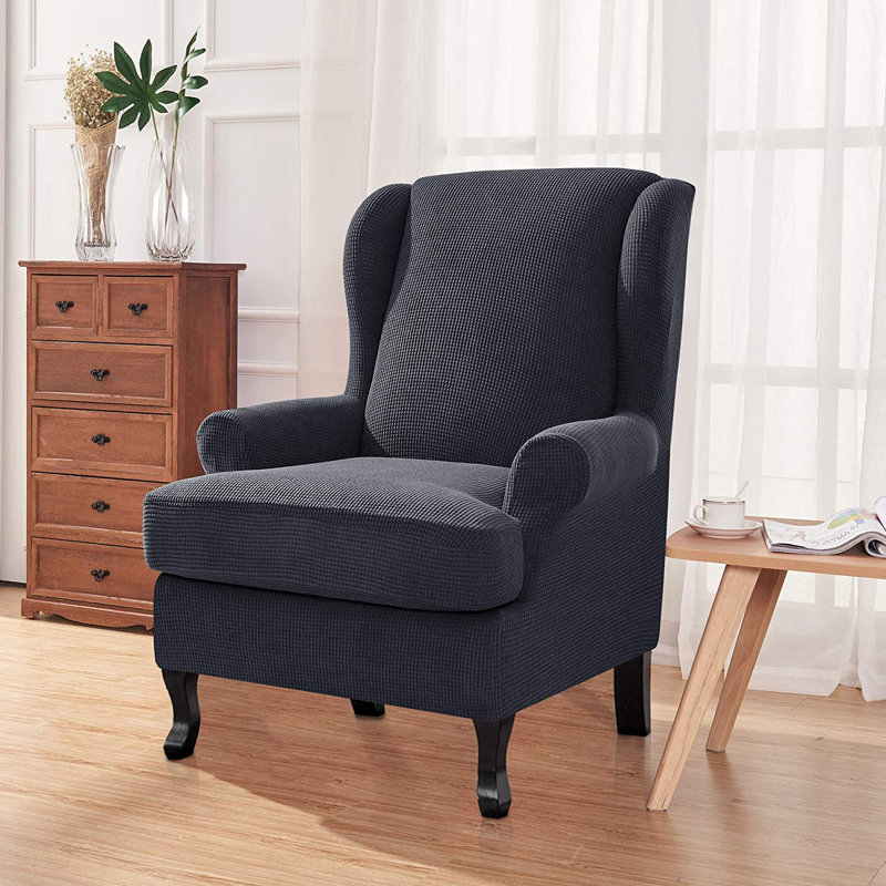 Housse pour fauteuil à oreilles et coussins en T, Mélange de polyester gris