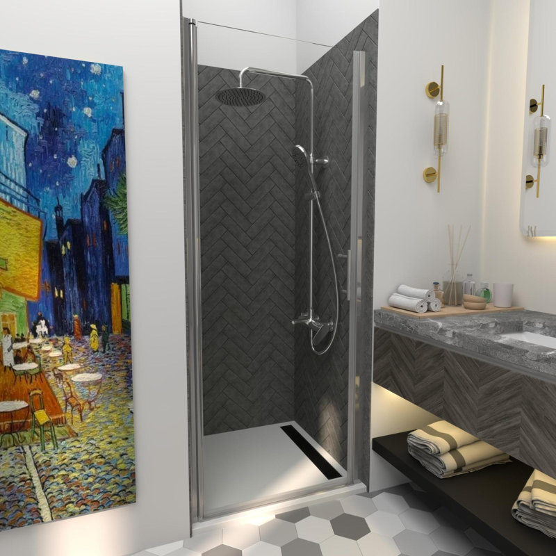 KeepTech 30X72" 30-31.5"W x 72"H Frameless Pivot Shower Door,Chrome Finish,1/4"(6mm) SGCC Clear Tempered Glass,Panel Pivot Swing Shower Doors,Reversible Installation,ANSI Certified,Rollers Style