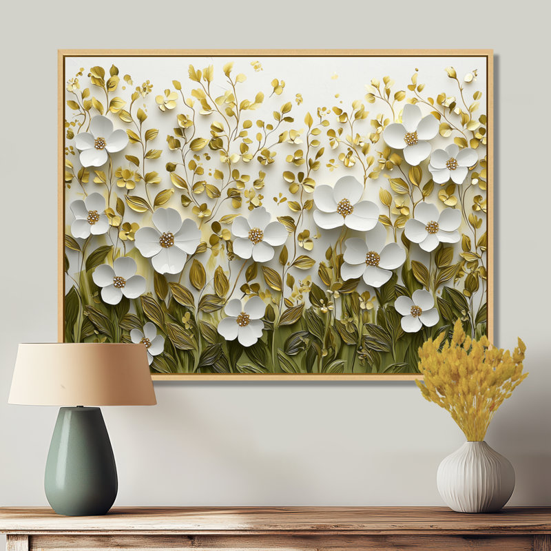 Été Widlflowers Essence of Spring - Art mural de fleurs sauvages pour le salon, H 24 po x l 32 po, Crème, crème