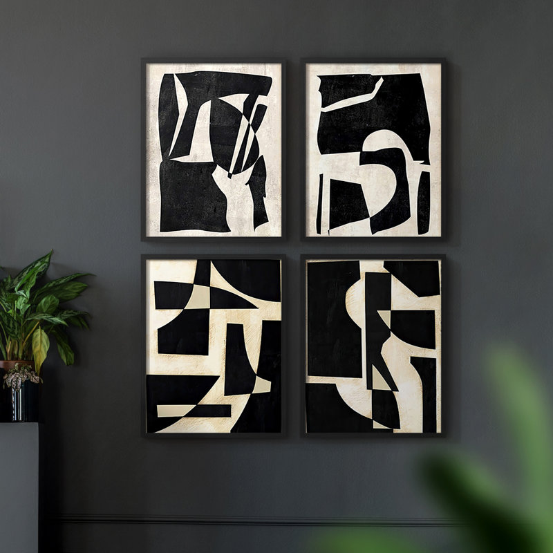 «Moon Cutouts I», ensemble de 4 encadrées, H 14 po x l 44 po, Noir