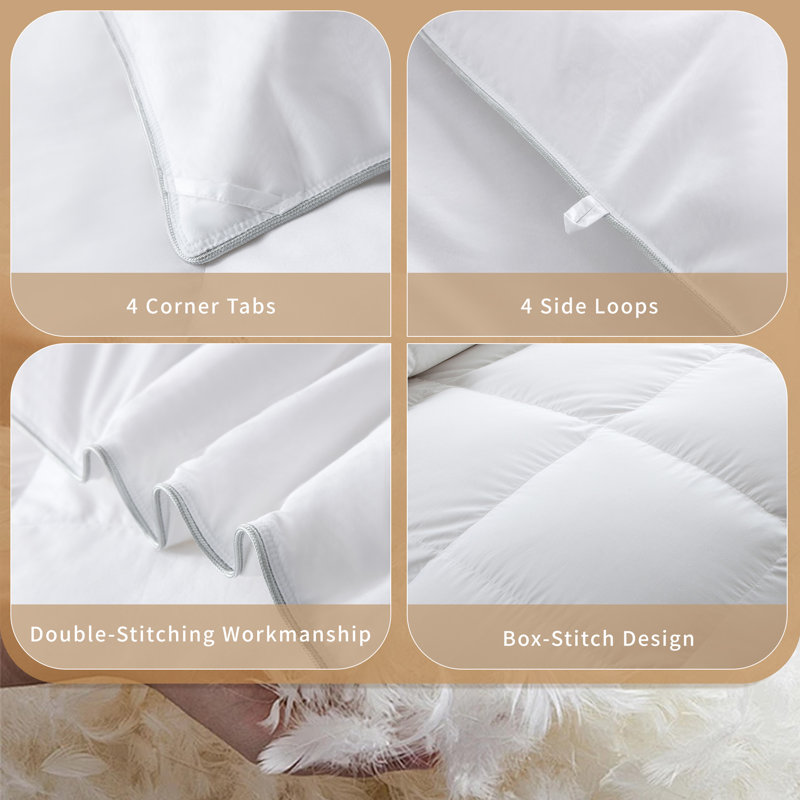 750 FP All Season Feather and Down Blend Comforter Ultra-Soft Cotton Duvet Insert, Queen